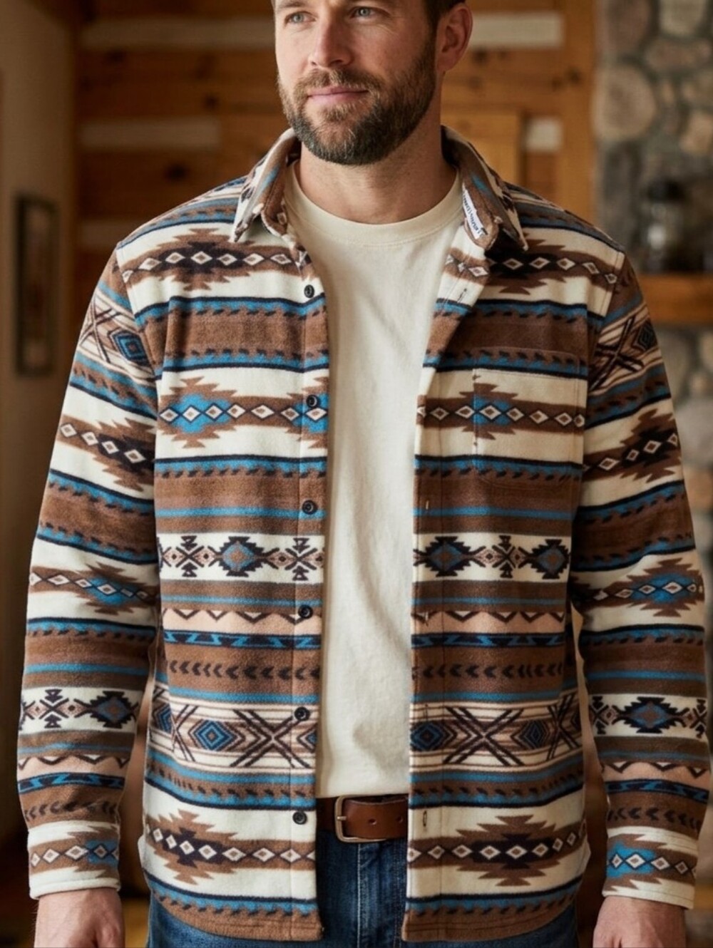 Threads 4 Thought Polar Fleece Button Down Shirt Southwestern Aztec Men's L